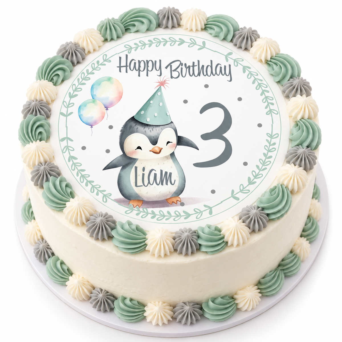 MUCKKI-PRO:030e4e35c115ba8b9f0b30bcc32f975cbafe5e6046c57e853ff131de55312d47:Tortenaufleger Geburtstag Pinguin 1 Name & Zahl (20cm)
