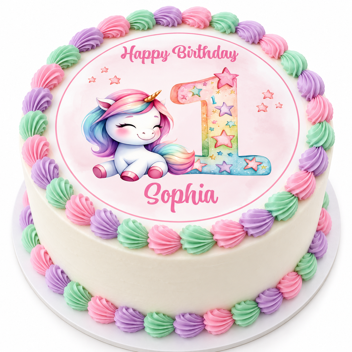MUCKKI-PRO:30ddee0f46dd6a3aaa6c2b4b5401227ad175d434bfc0781c748279bdbcf34484:Tortenaufleger Geburtstag Einhorn 5 Name & Zahl (20cm) Fondant Papier