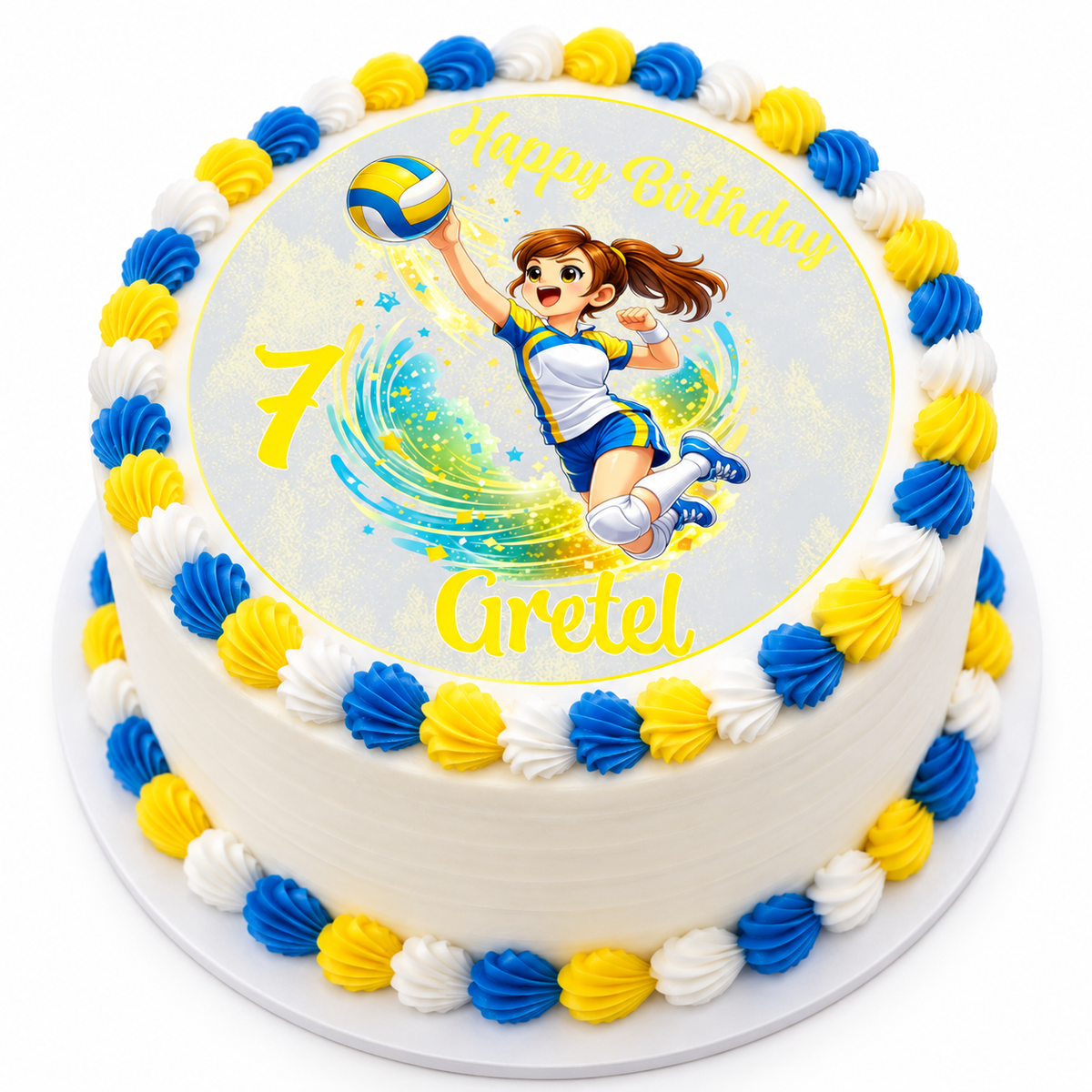 MUCKKI-PRO:36ea2a85cab81a988135b2c41f0ce132f937ee032fa1fc98743ce2abb805ddf4:Tortenaufleger Geburtstag Volleyball 1 Name & Zahl (20cm) Fondant Papier