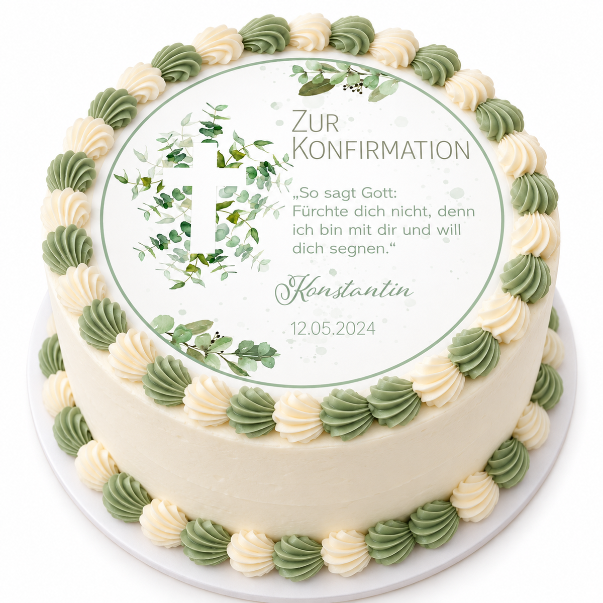 MUCKKI-PRO:b15c7c26b818bd8cd5c95aeb20d1b2e5bff45eb1385342320648c0a128ba60e1:Tortenaufleger Konfirmation Kreuz 1 Name & Datum (20cm)