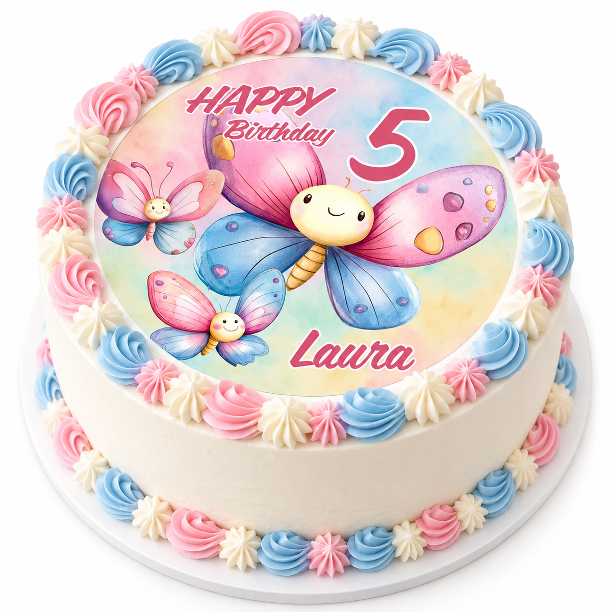 MUCKKI-PRO:da8456c84af70121767d5962ed47cd33435950ebf23e01019f8b28ace64ad80a:Tortenaufleger Geburtstag Schmetterling 1 Name & Zahl (20cm) Fondant Papier