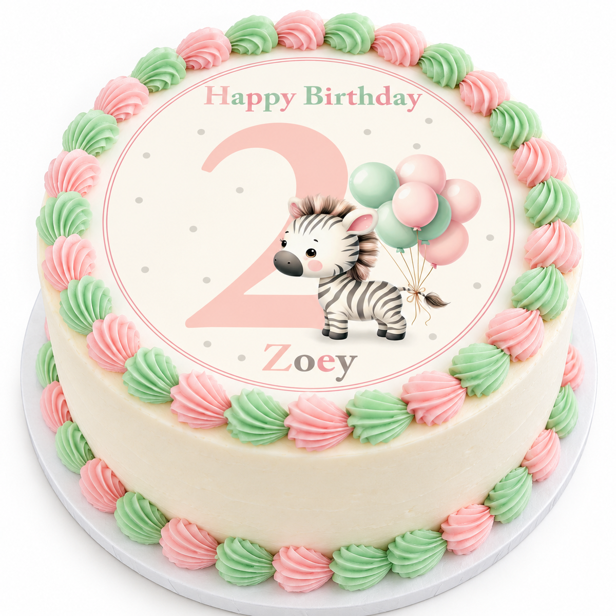 MUCKKI-PRO:13426afa28e8df6705571b618bc726dd5546f7dcb21b84774cb4d35bb3bf777e:Tortenaufleger Geburtstag Zebras 2 Name & Zahl (20cm)