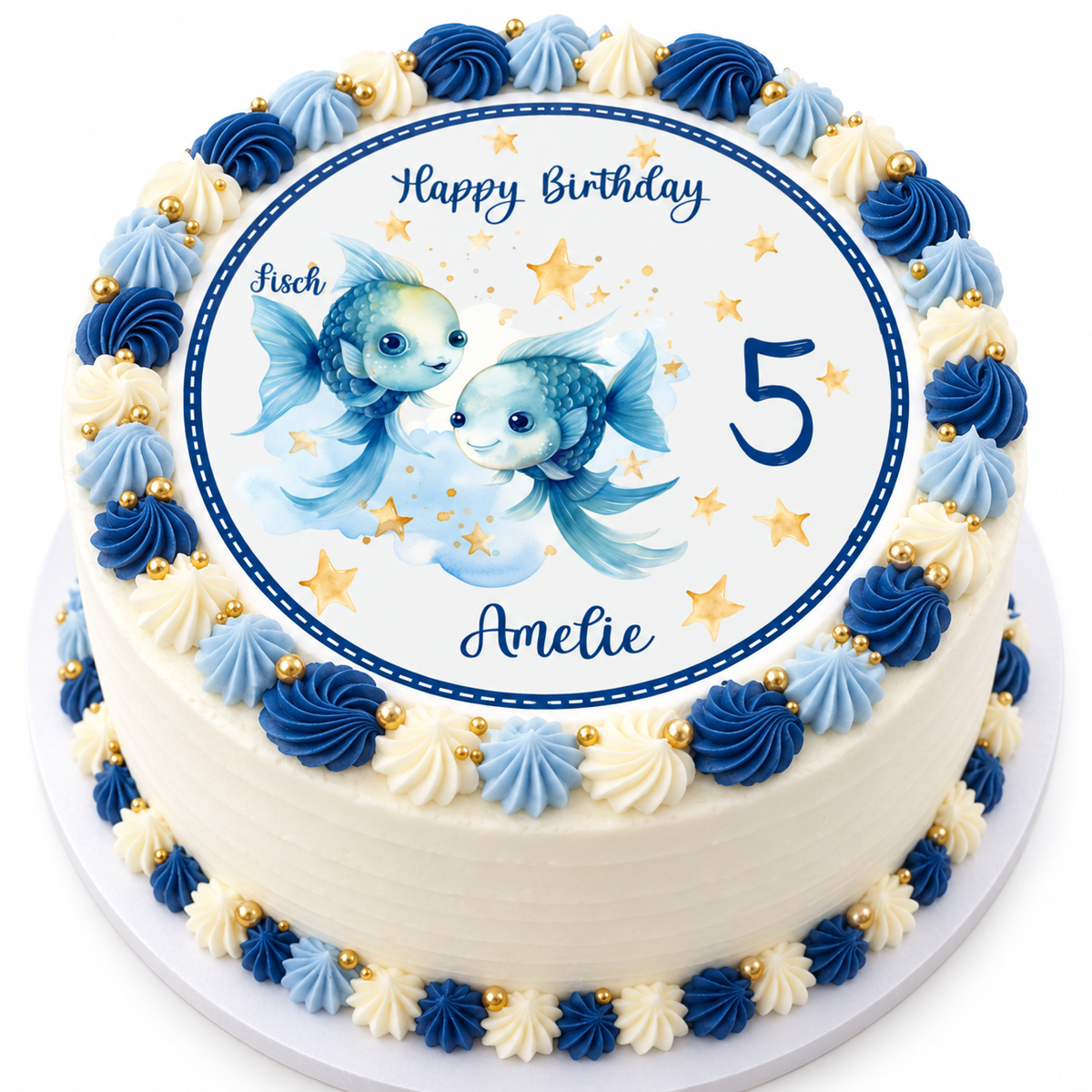 MUCKKI-PRO:74fd0e129b2710e567ca2ad50eab906e81a65bbaabb349b5b0946b32838198f5:Tortenaufleger Geburtstag Sternzeichen Fische 1 Name & Zahl (20cm) Fondant Papier