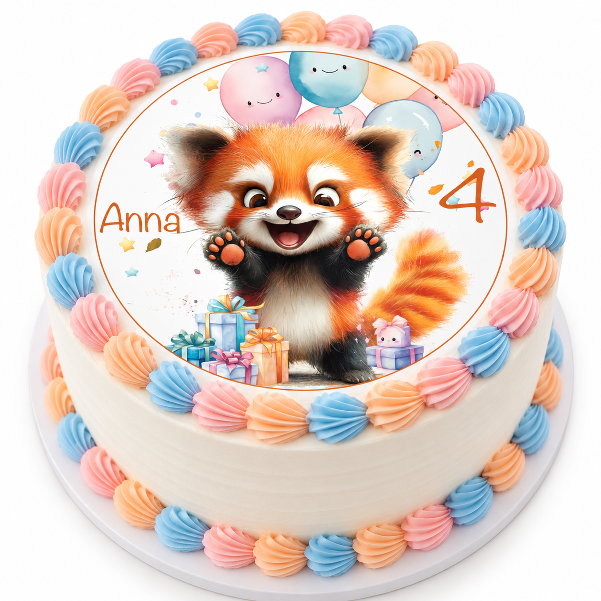 MUCKKI-PRO:0ec02f6b98d25f7e0dc184664ed15b430c7efe30578cb76e14fd8690550b4170:Tortenaufleger Geburtstag Roter - Panda 1 Name & Zahl (20cm) Fondant Papier