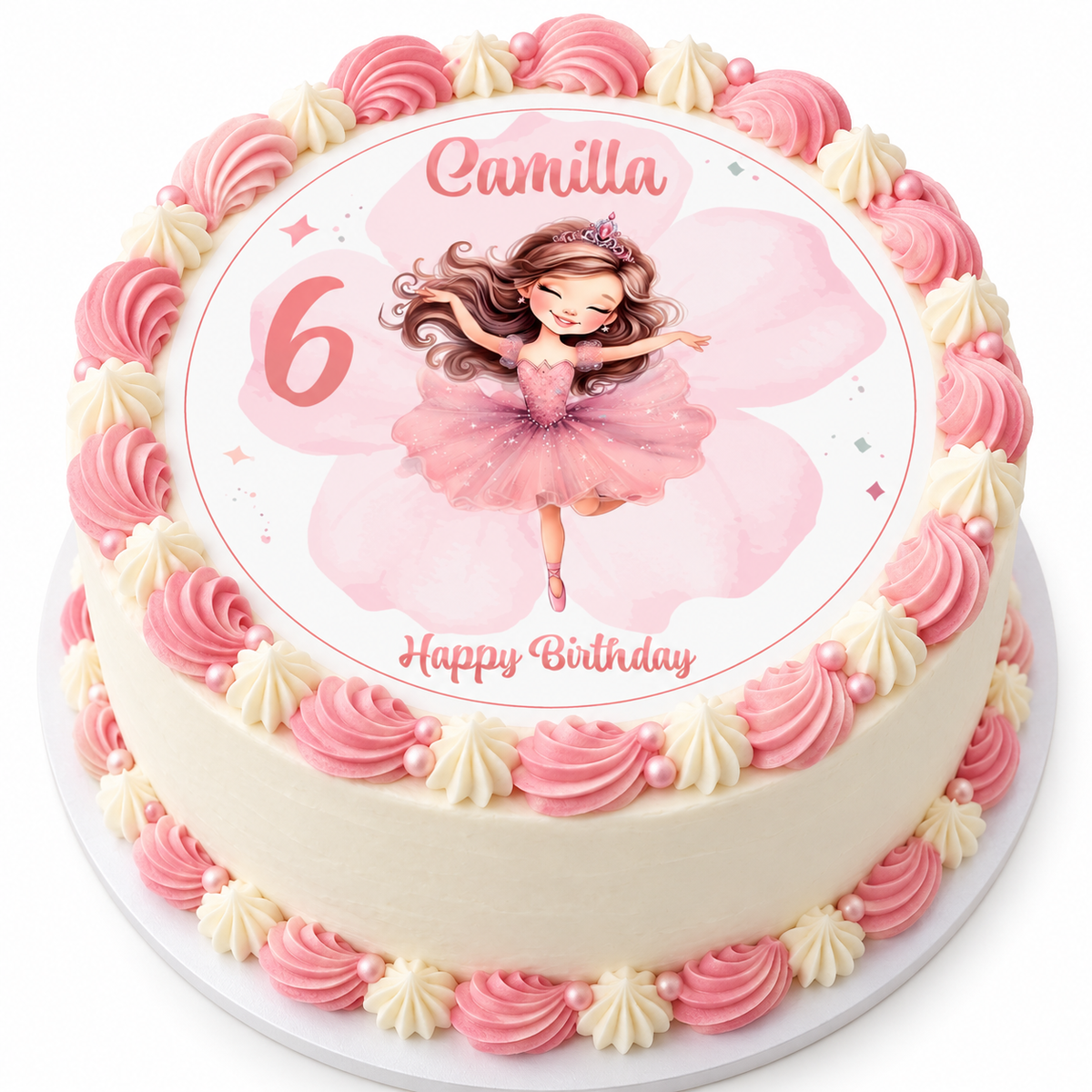 MUCKKI-PRO:6224326c8528f1c02a9cef2599d5009f3da007580e311fcce1d31be1a9b5c31a:Tortenaufleger Geburtstag Ballerina 2 Name & Zahl (20cm)