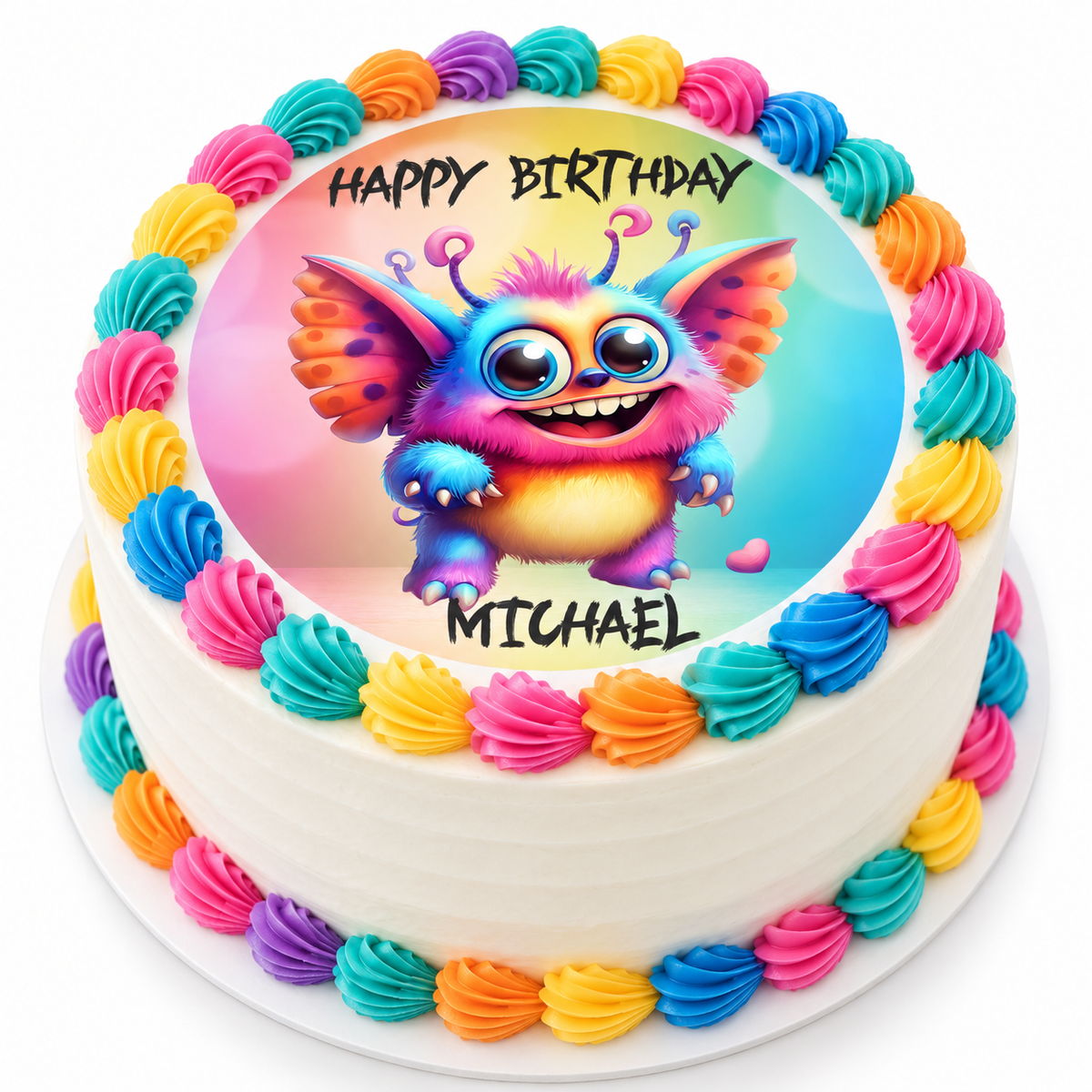 MUCKKI-PRO:64ed14603f5b8550e3ee1c39f745cc95a79c515fd7afe80d8657ad3a0764bb07:Tortenaufleger Geburtstag Kleines-Monster 2 Name & Zahl (20cm) Fondant Papier