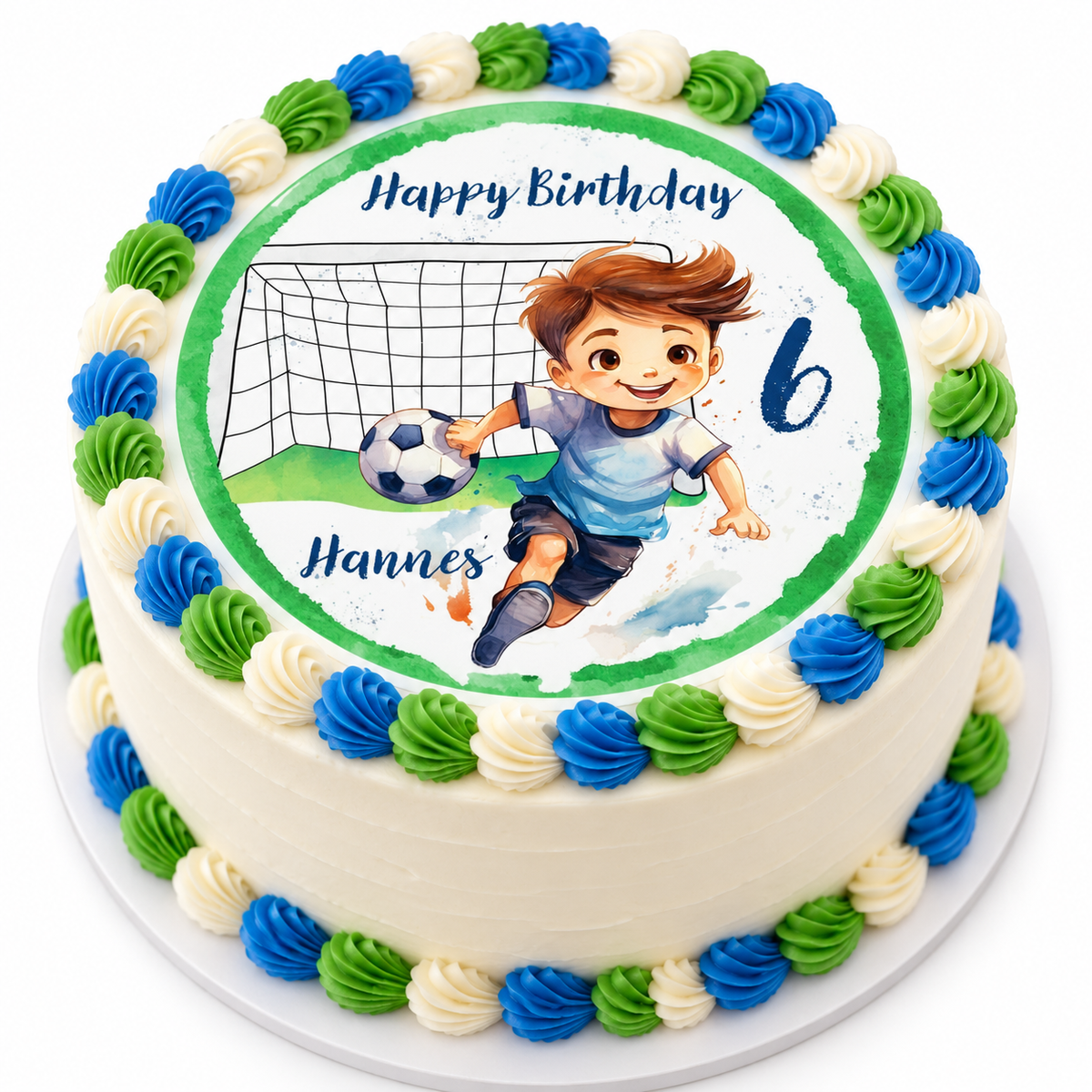 MUCKKI-PRO:d8c03cdc86894bc7eb87a2a159bf133e6614111d7890625220933936239d5c98:Tortenaufleger Geburtstag Fußball 1 Name & Zahl (20cm)