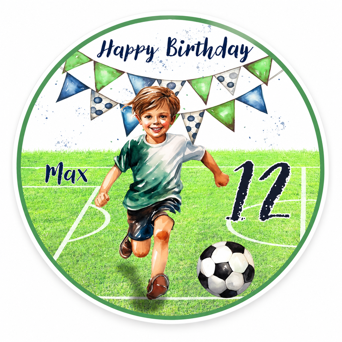 MUCKKI-PRO:88bb59bed513c195c5b020174626355f2c5664f109eed63933f1af33923e8847:Tortenaufleger Geburtstag Fußball 6 Name & Zahl (20cm)