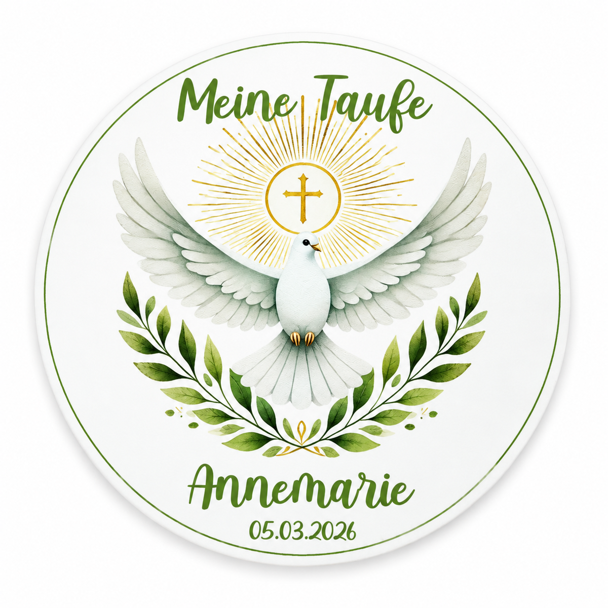 MUCKKI-PRO:6cce4d16c0418853bee9a6c8ca5a38aad6f4d528fc11a4741115a3c603be37ee:Tortenaufleger Taufe Heiliger Geist 1 Name & Datum (20cm)