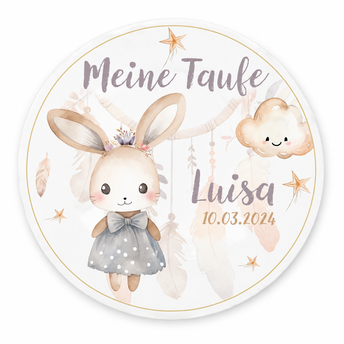 MUCKKI-PRO:6067138aa11dcaac5bf13be443c7aeed47013cc325011c3b6ffe73f8f0ce8e16:Tortenaufleger Taufe Hase 1 Name & Datum (20cm)