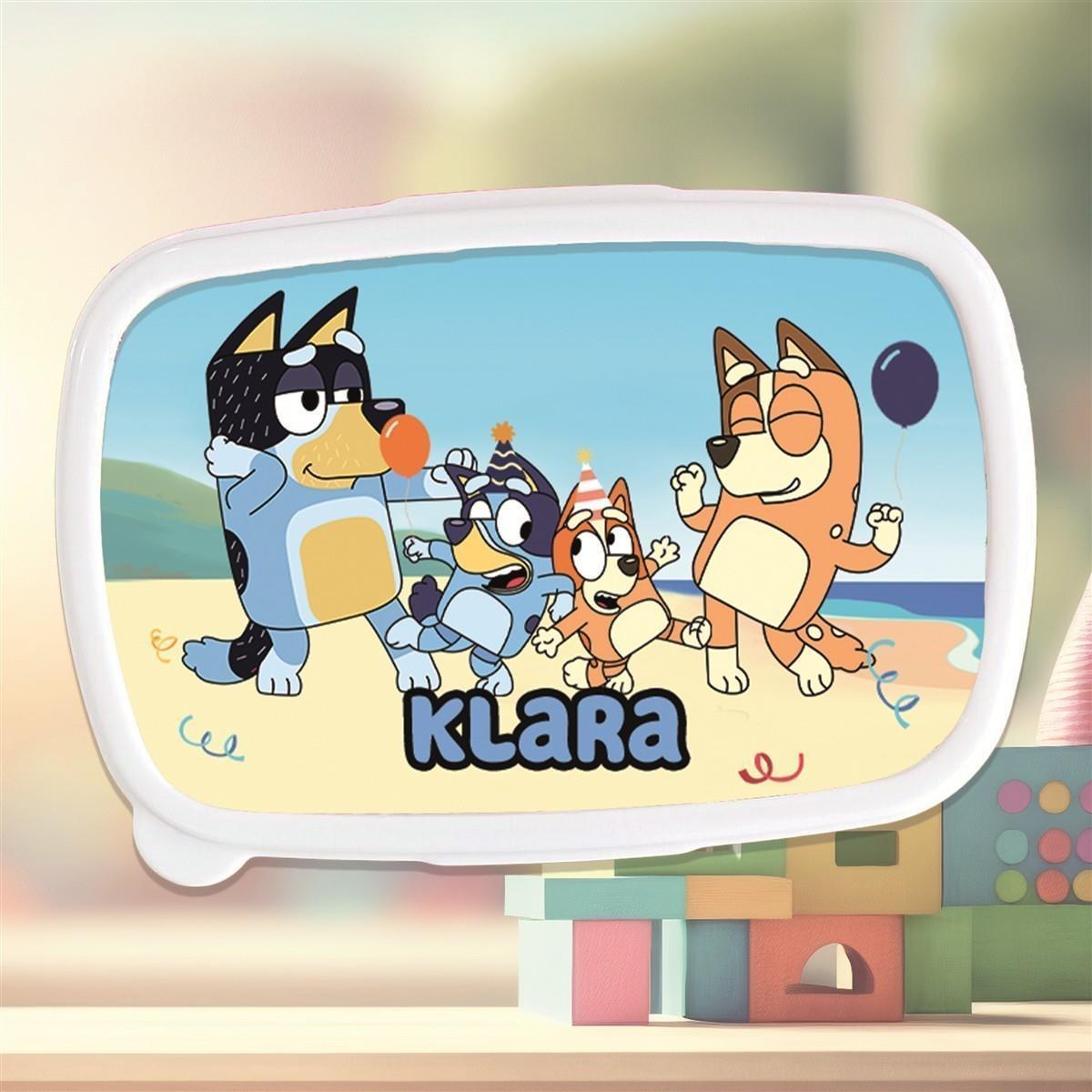Brotdose mit Namen Bluey 01 – Personalisierte Lunchbox für Schule & Kindergarten versch. Farben