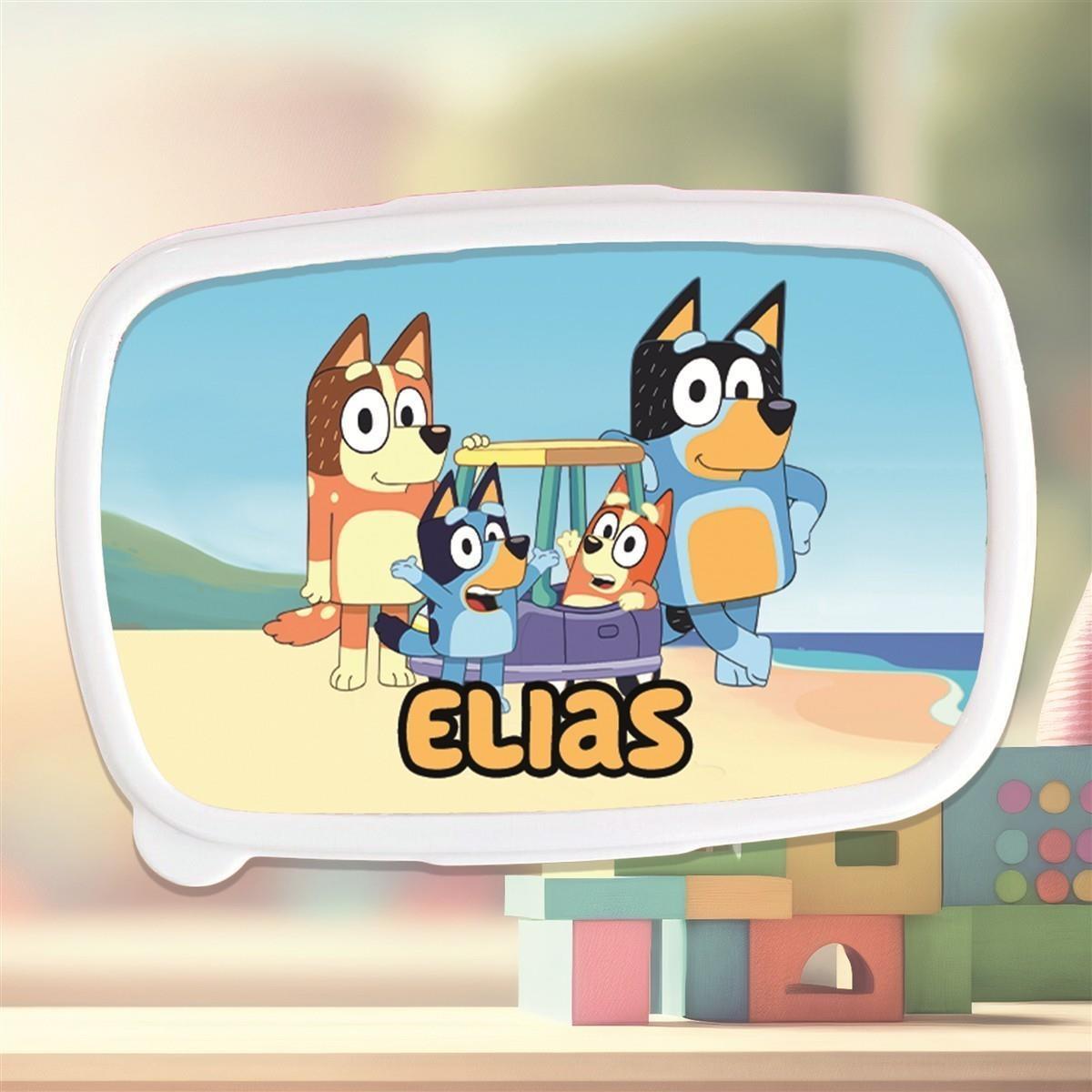 Brotdose mit Namen Bluey 02 – Personalisierte Lunchbox für Schule & Kindergarten versch. Farben