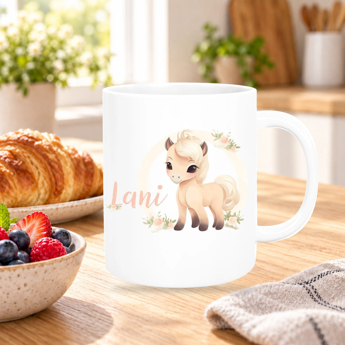 Tasse Pferd 4 Wunschname Keramik Kinderbecher personalisiert versch. Farben
