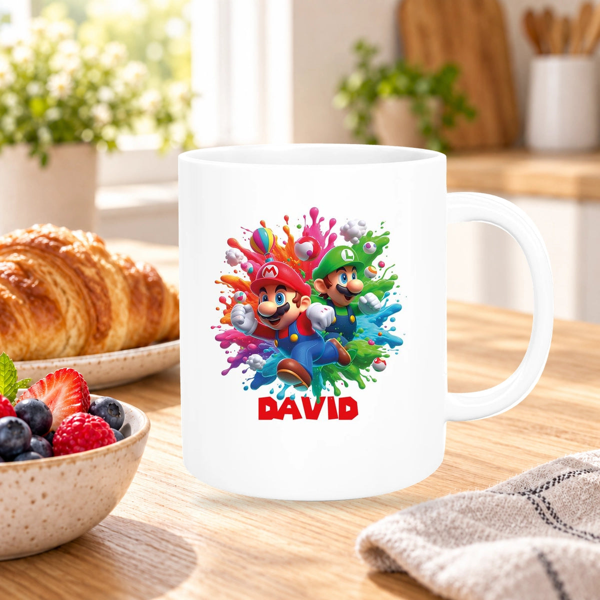 MUCKKI-PRO:7f4c77de62040596287eb46bfabb6328e59003a993e69a2537336f2830d8ac11:Tasse Wunschname Super-Mario 1 Keramik Kinderbecher personalisiert versch. Farben