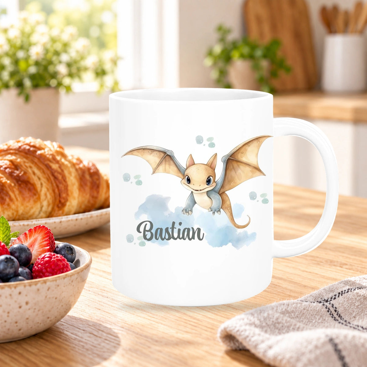 Tasse Wunschname Dino 4 Keramik Kinderbecher versch. Farben