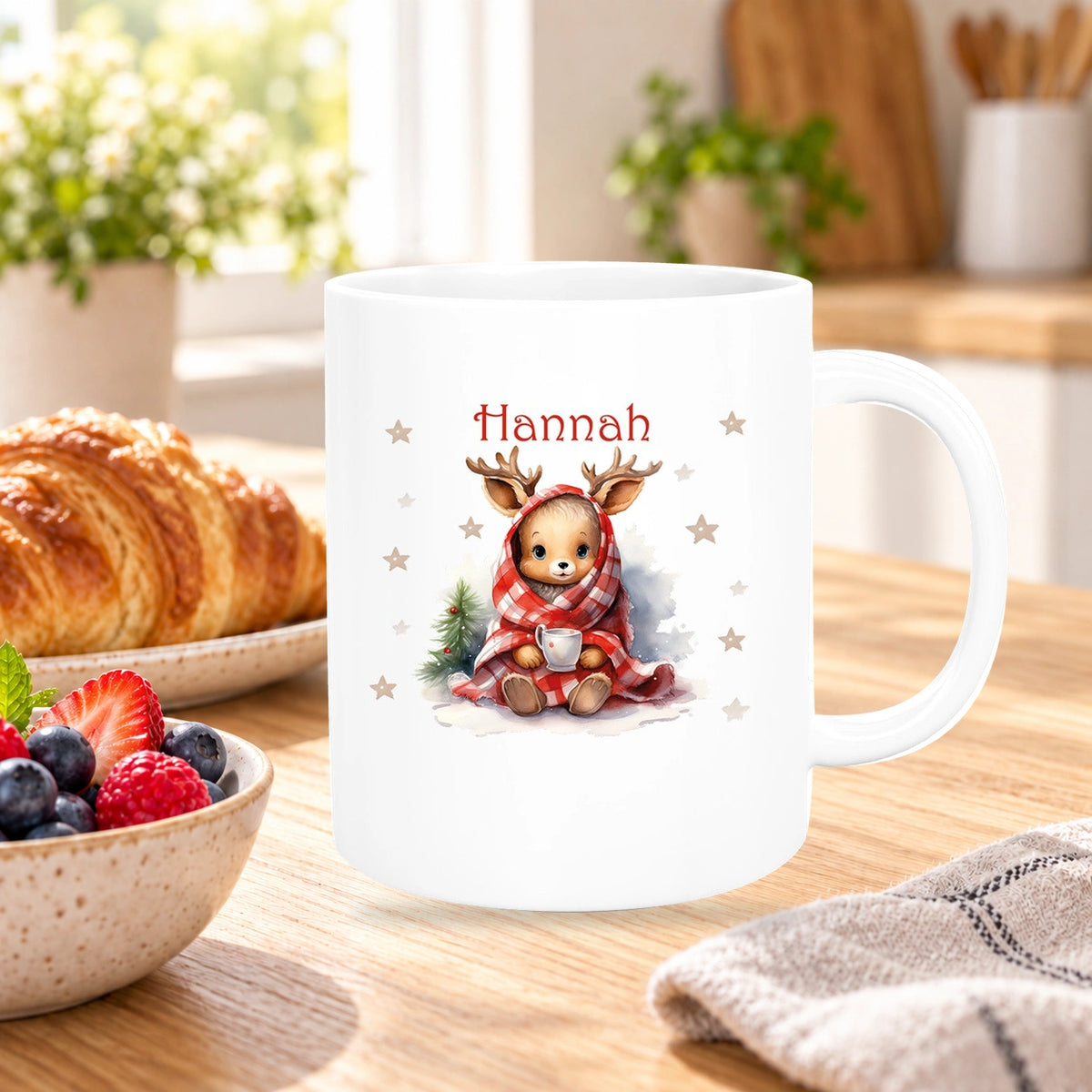 Tasse Wunschname Weihnachten Rehlein 1 Keramik Kinderbecher versch. Farben