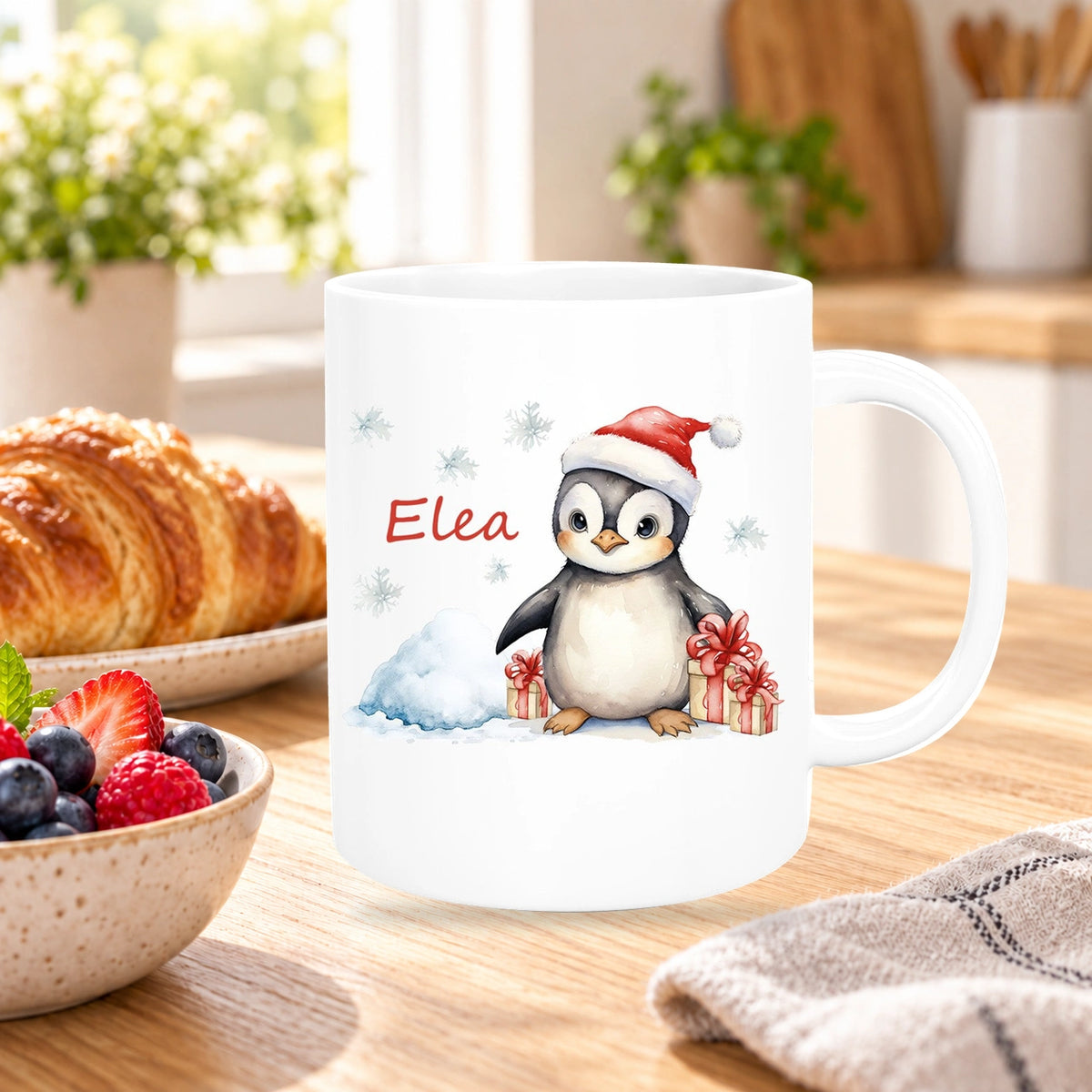 Tasse Wunschname Weihnachten Pinguin 1 Keramik Kinderbecher versch. Farben