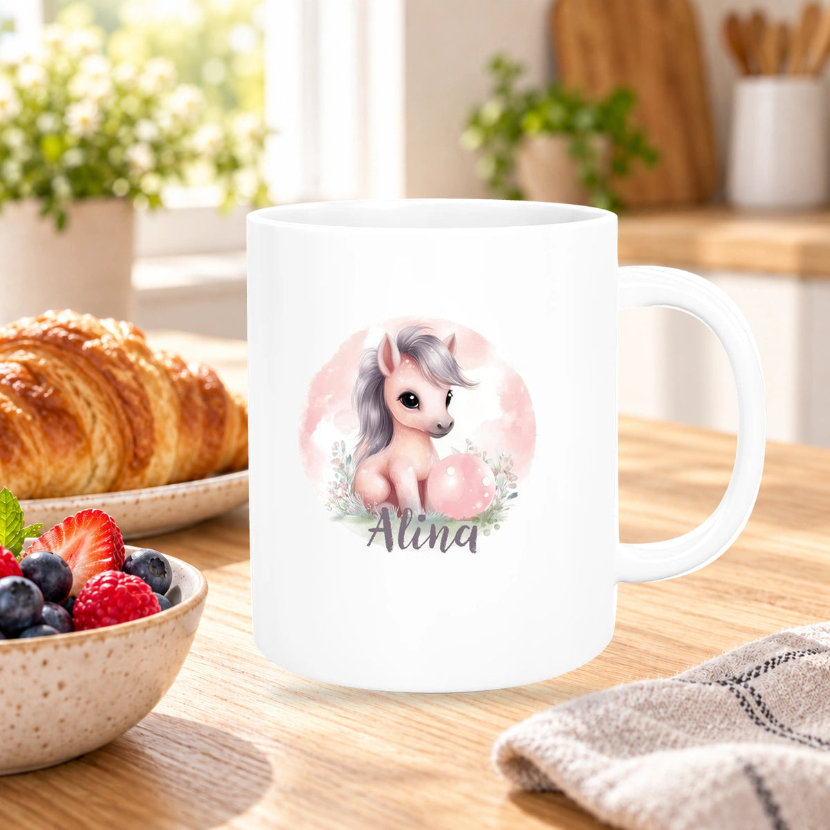 Tasse Pferd 7 Wunschname Keramik Kinderbecher personalisiert versch. Farben
