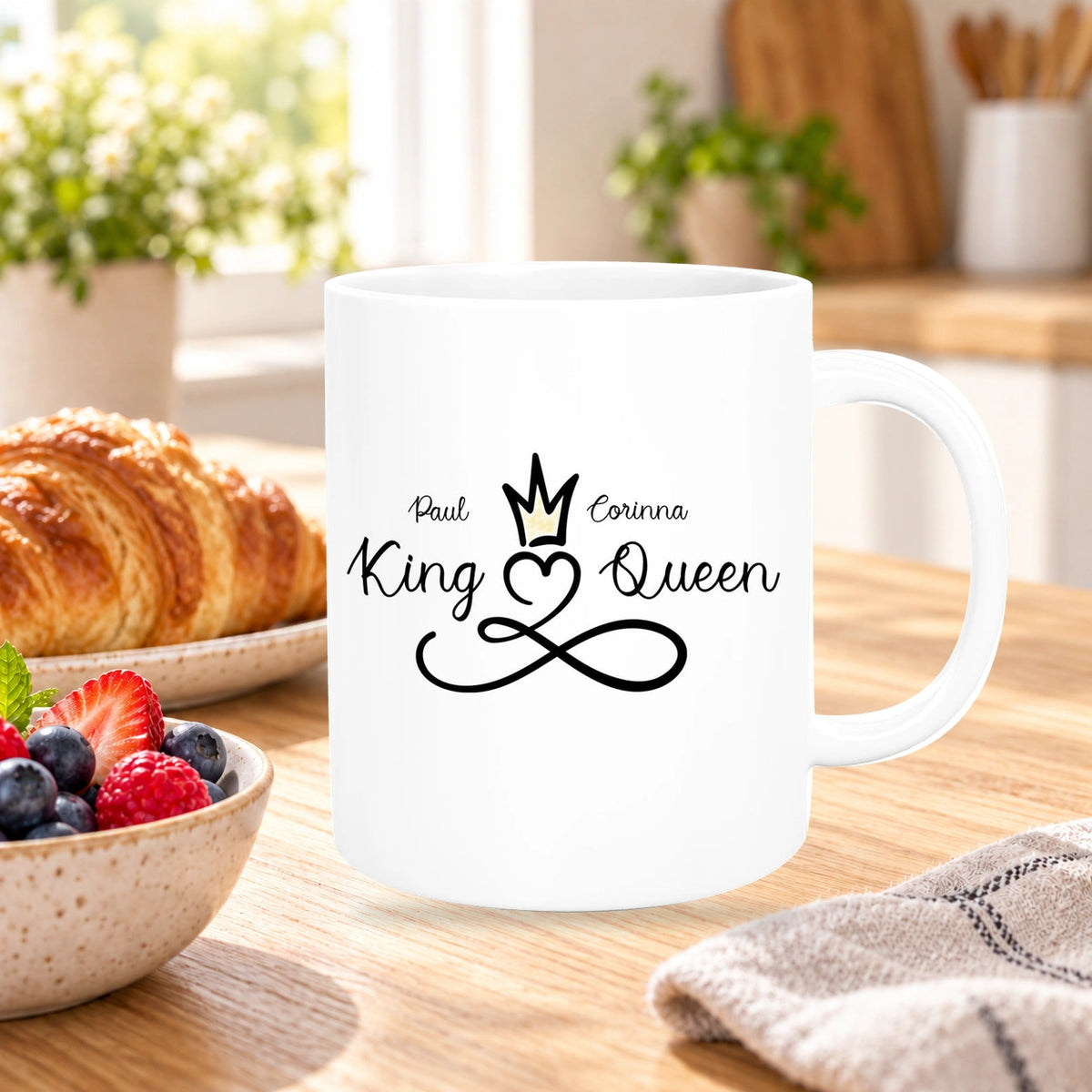 Tasse Liebe - Spruch "King & Queen" Valentinstag Wunschnamen Keramik personalisiert versch. Farben