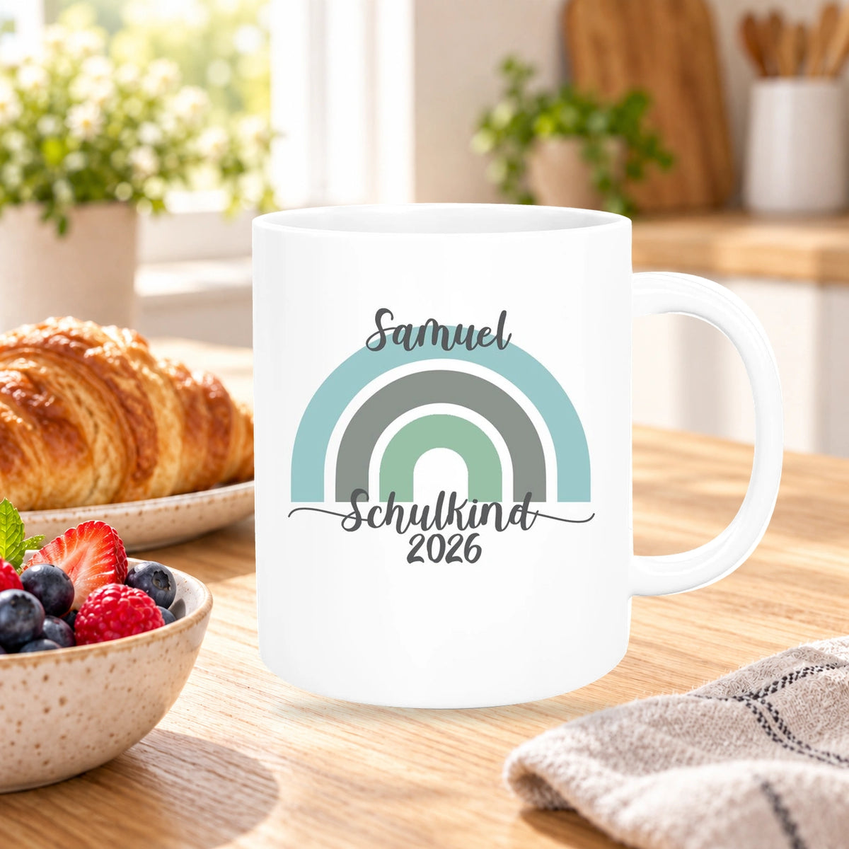 Tasse Schulkind 05 Wunschname Rainbow Keramik Kinderbecher Personalisiert versch. Farben