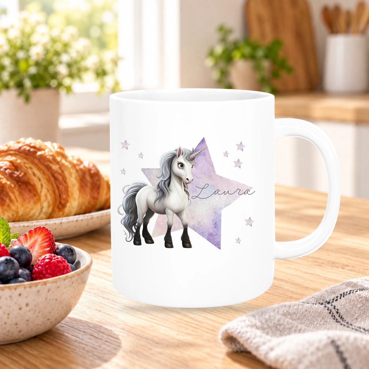 Tasse Wunschname Einhorn Stern 1 Keramik Kinderbecher versch. Farben