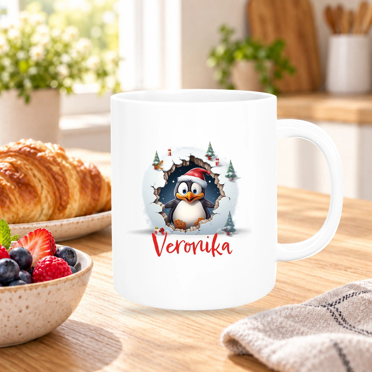 Tasse Wunschname Christmas Pinguin 2 Keramik Kinderbecher versch. Farben