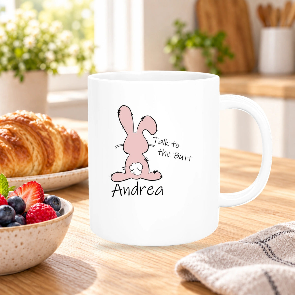 Tasse Ostern - Hase Talk to the Butt Wunschnamen Keramik personalisiert versch. Farben