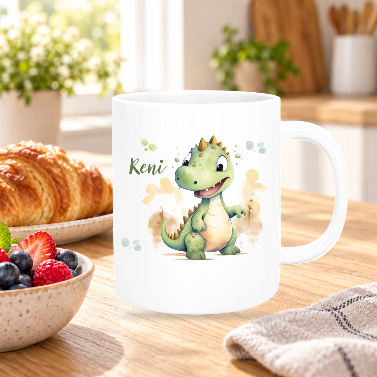 MUCKKI-PRO:ecdc19b517c3906d967ff8f31f80a1110260265a35eb165968dcee6fd1f7f662:Tasse Wunschname Dino 3 Keramik Kinderbecher versch. Farben