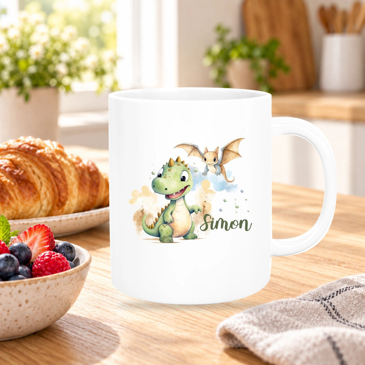 Tasse Dino 6 Wunschname Keramik Kinderbecher Personalisiert versch. Farben