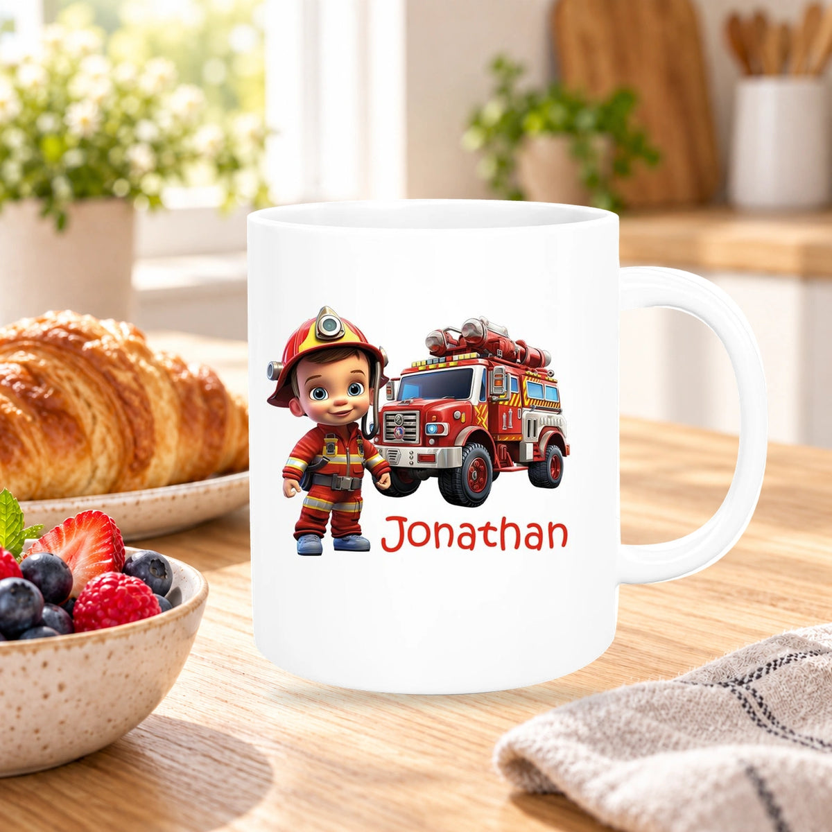 Tasse Wunschname Feuerwehr 3 Keramik Kinderbecher versch. Farben