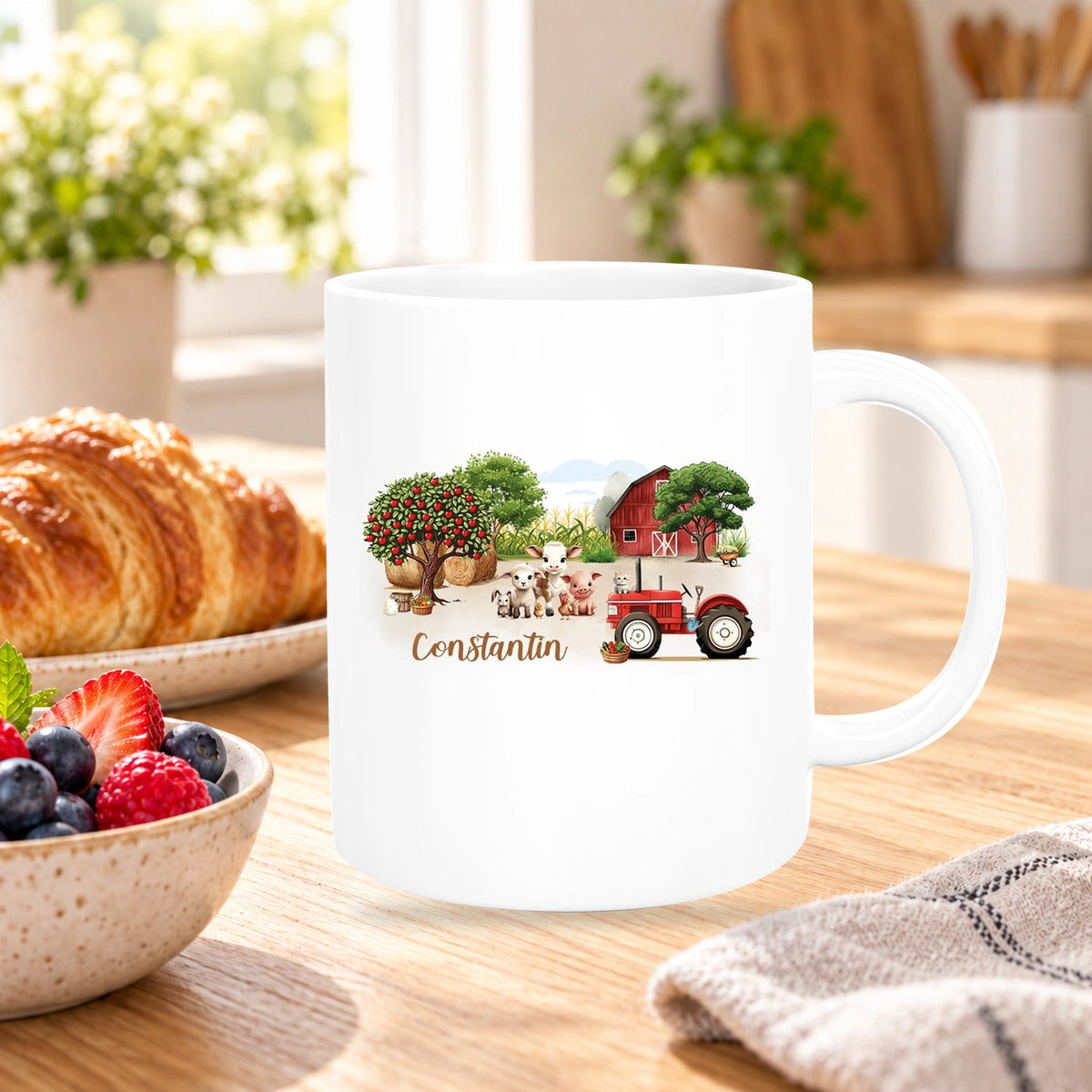 Tasse Wunschname Bauernhof 1 Keramik Kinderbecher personalisiert versch. Farben
