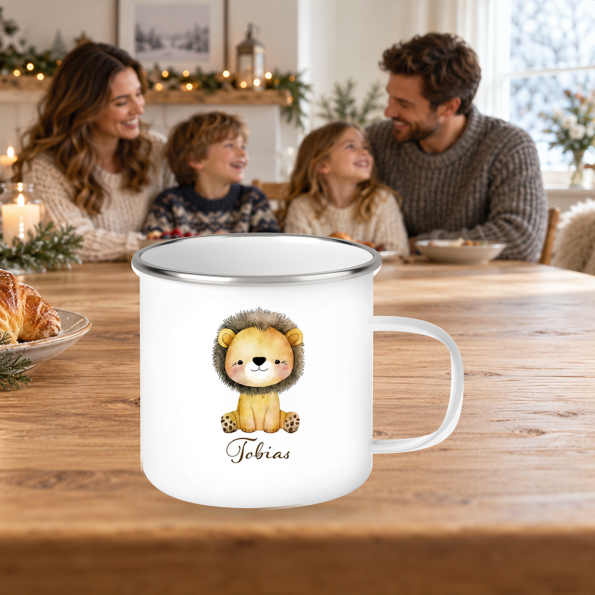 MUCKKI-PRO:2148438c5653b9f6a94677010be6b3c0468c37af784ed54872dcb5200e35e226:Tasse Wunschname Löwe 1 Emaille Kinderbecher