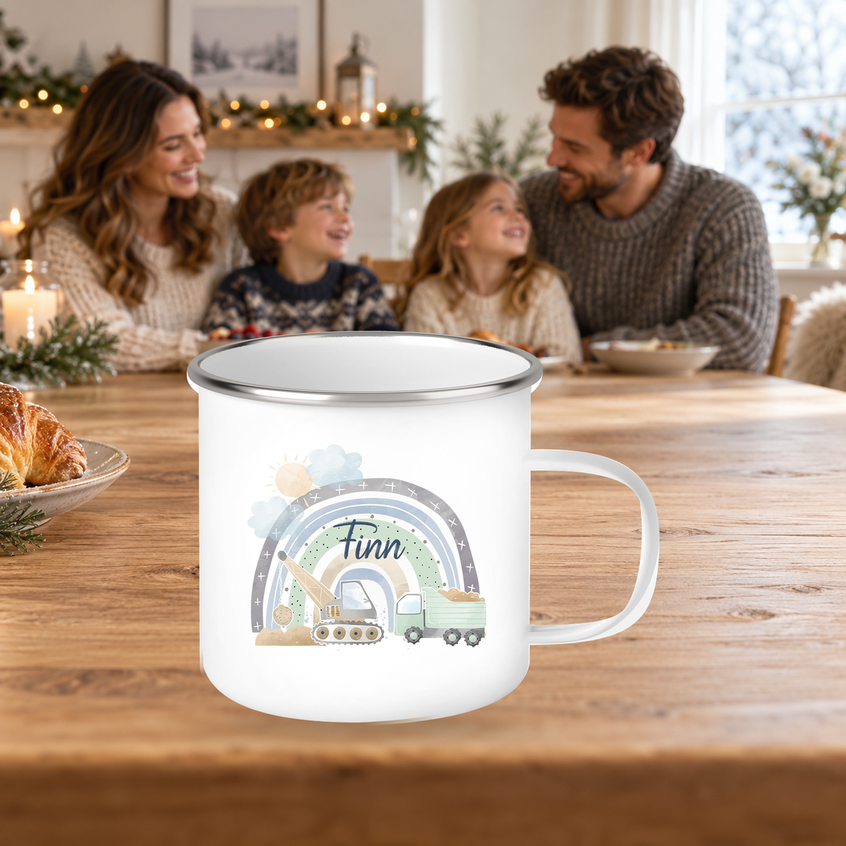 MUCKKI-PRO:ea7c29019d8abff44abd17ec5c819396763133748f1493c230d4d8f1f5c67d93:Tasse Wunschname Baustelle Regenbogen 1 Emaille Kinderbecher
