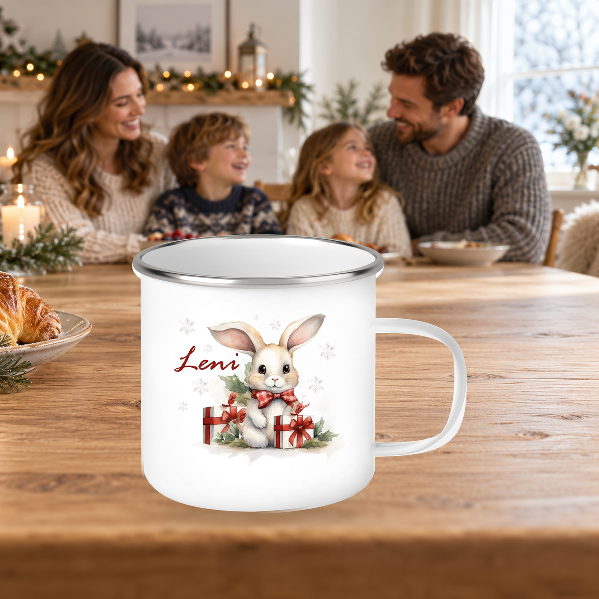 MUCKKI-PRO:15b94c05a04aab48ff3bd662543ac73aa1875737e5b0f49abe0f7def77a0da3c:Tasse Wunschname Weihnachten Hase Sterne Emaille Kinderbecher
