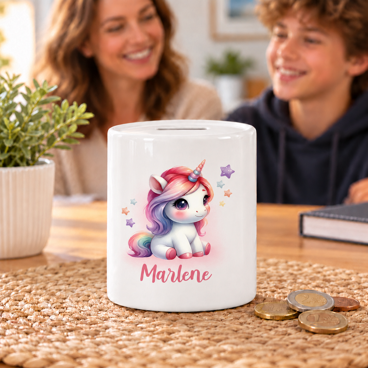 MUCKKI-PRO:1e7e94da67a3e73b2b37751cce7965737ab6ffbf65f14826dff10c7be529b91b:Spardose mit Wunschname Einhorn 10 personalisiert