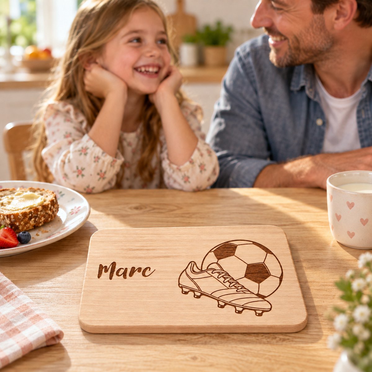 MUCKKI-PRO:49497285ec2fc36c3686a69c17dc27c066303321708ab34c75619cf93a6a149e:Frühstücksbrett personalisiert Fußball 2, Holzbrett, Brettchen personalisiert