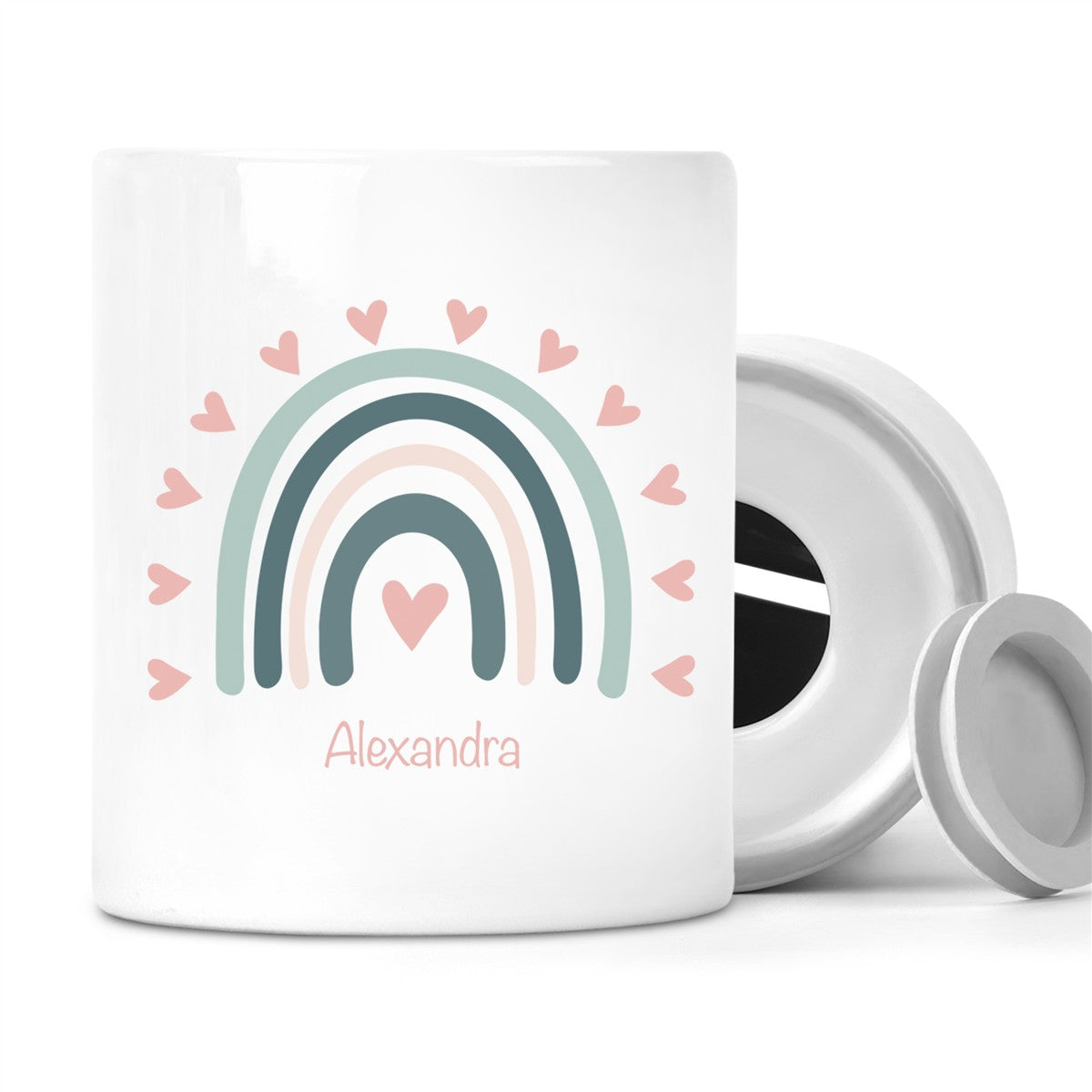 Spardose mit Wunschname Regenbogen 4 personalisiert