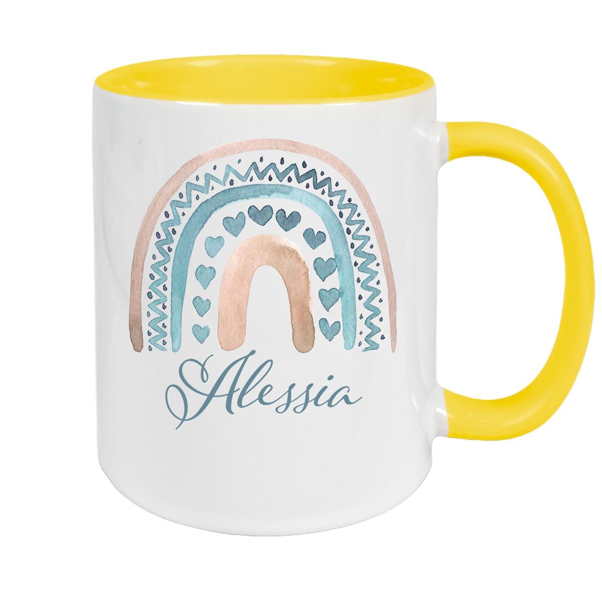 Tasse Wunschname Regenbogen 5 Keramik Kinderbecher versch. Farben