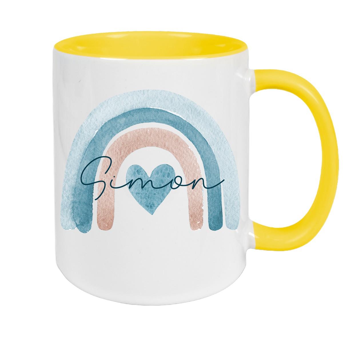 Tasse Wunschname Regenbogen 6 Keramik Kinderbecher versch. Farben