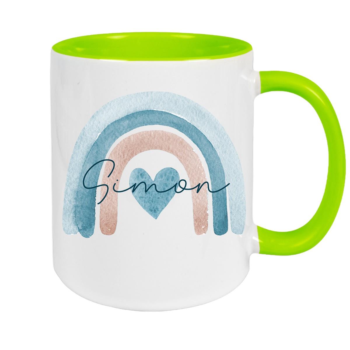 Tasse Wunschname Regenbogen 6 Keramik Kinderbecher versch. Farben