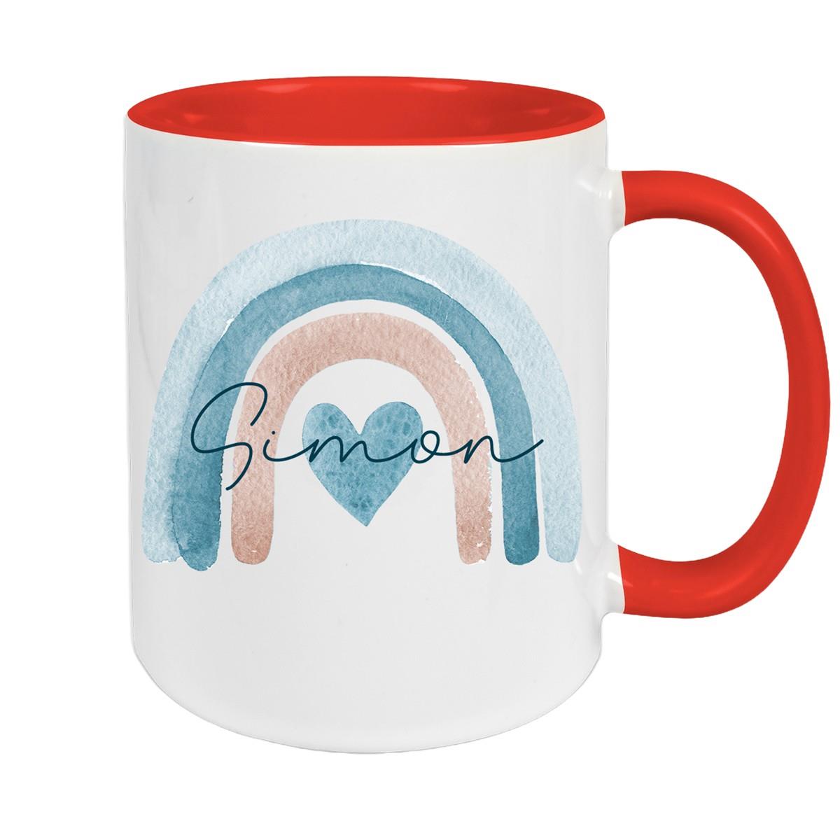 Tasse Wunschname Regenbogen 6 Keramik Kinderbecher versch. Farben