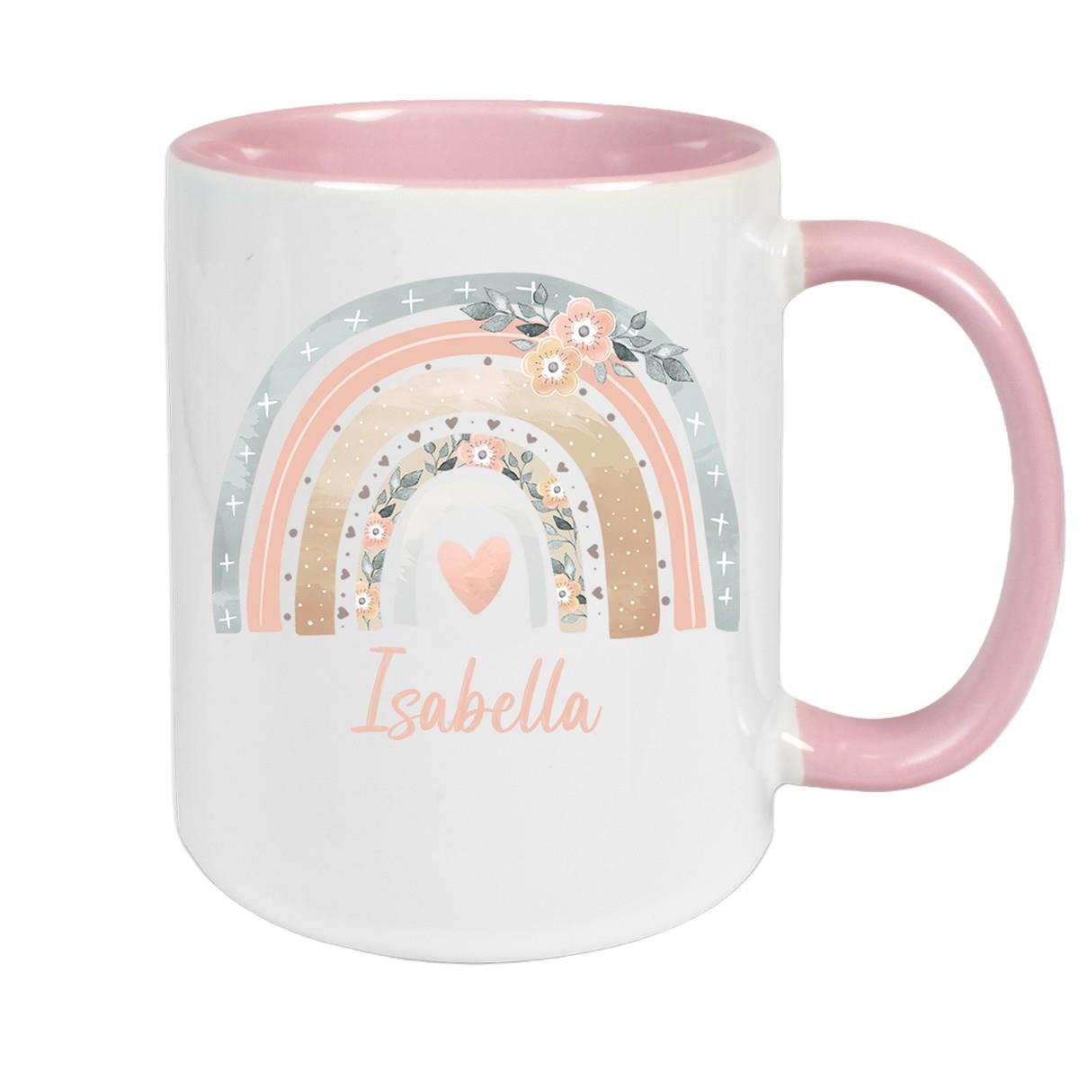 Tasse Wunschname Regenbogen 7 Keramik Kinderbecher versch. Farben