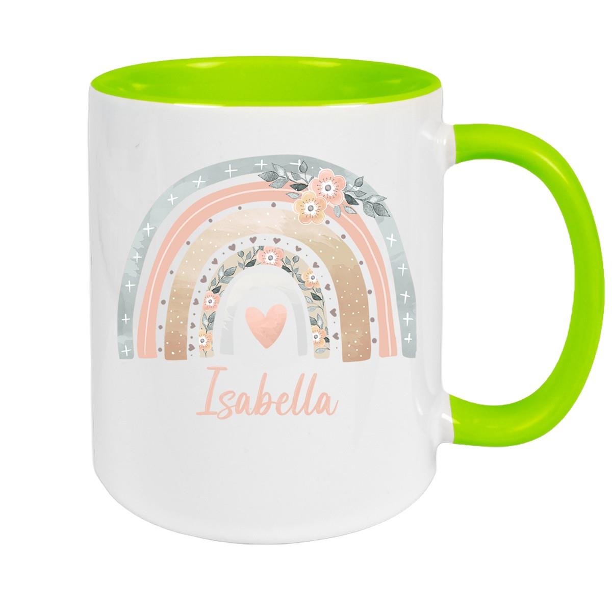 Tasse Wunschname Regenbogen 7 Keramik Kinderbecher versch. Farben