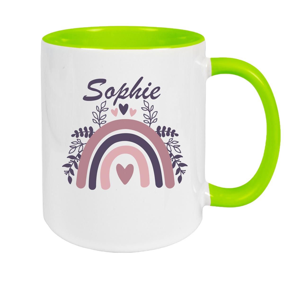 Tasse Regenbogen 8 Wunschname Keramik Kinderbecher versch. Farben