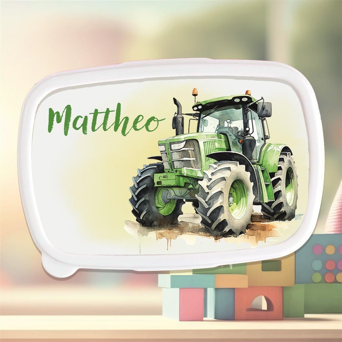 Brotdose mit Namen Traktor 01 – Personalisierte Lunchbox für Schule & Kindergarten versch. Farben