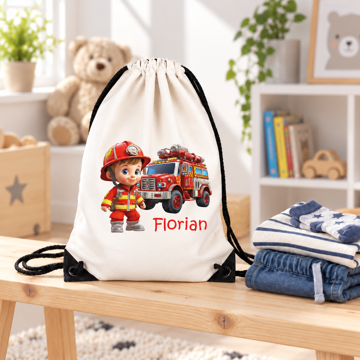 MUCKKI-PRO:918d58493688041c57bd5408a2a058f610bf5180e4f9a6d915b18fccc3dcbcec:Turnbeutel Feuerwehr 2 mit Wunschname personalisiert