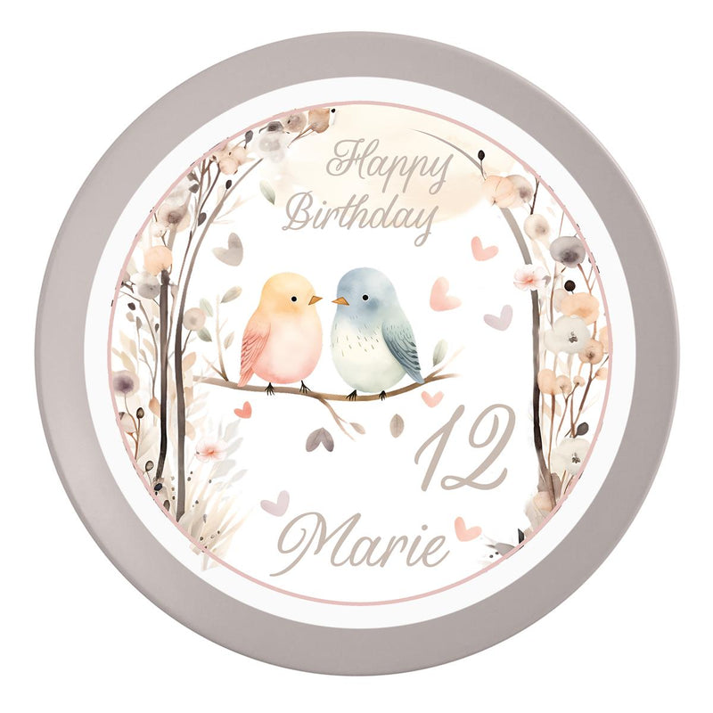 Tortenaufleger Geburtstag Vögel 2 Personalisiert Name & Zahl (20cm) Fondant Papier