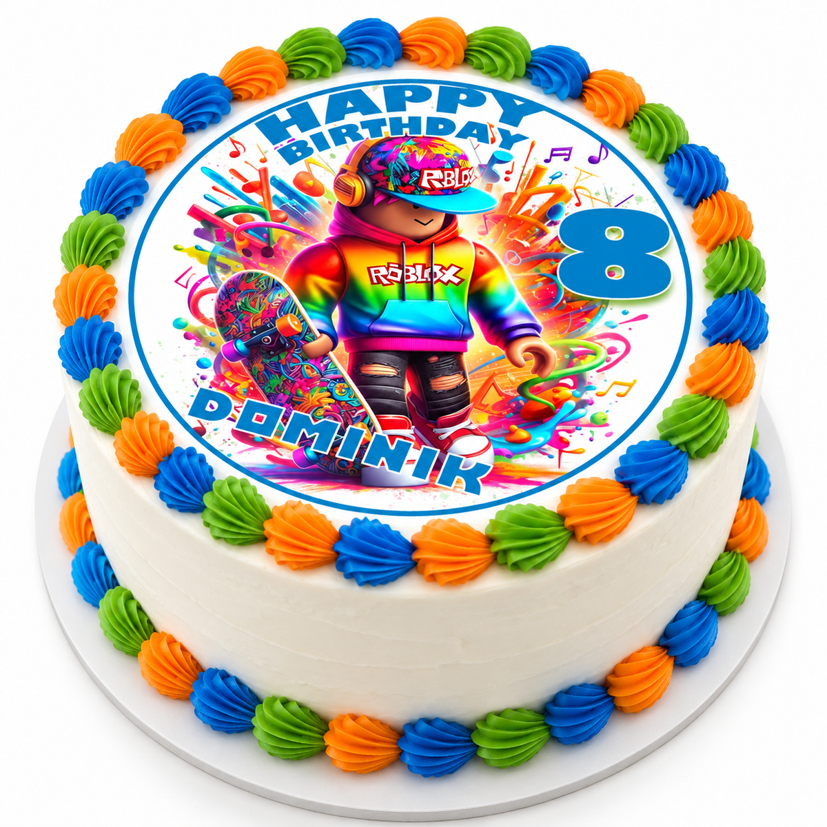 MUCKKI-PRO:f2db6bdf1407a4c051580351a5c3fa593877d6dd0d9824271ecc3016f0cc04c5:Tortenaufleger Geburtstag Roblox Gamer 1 Name & Zahl (20cm) Fondant Papier