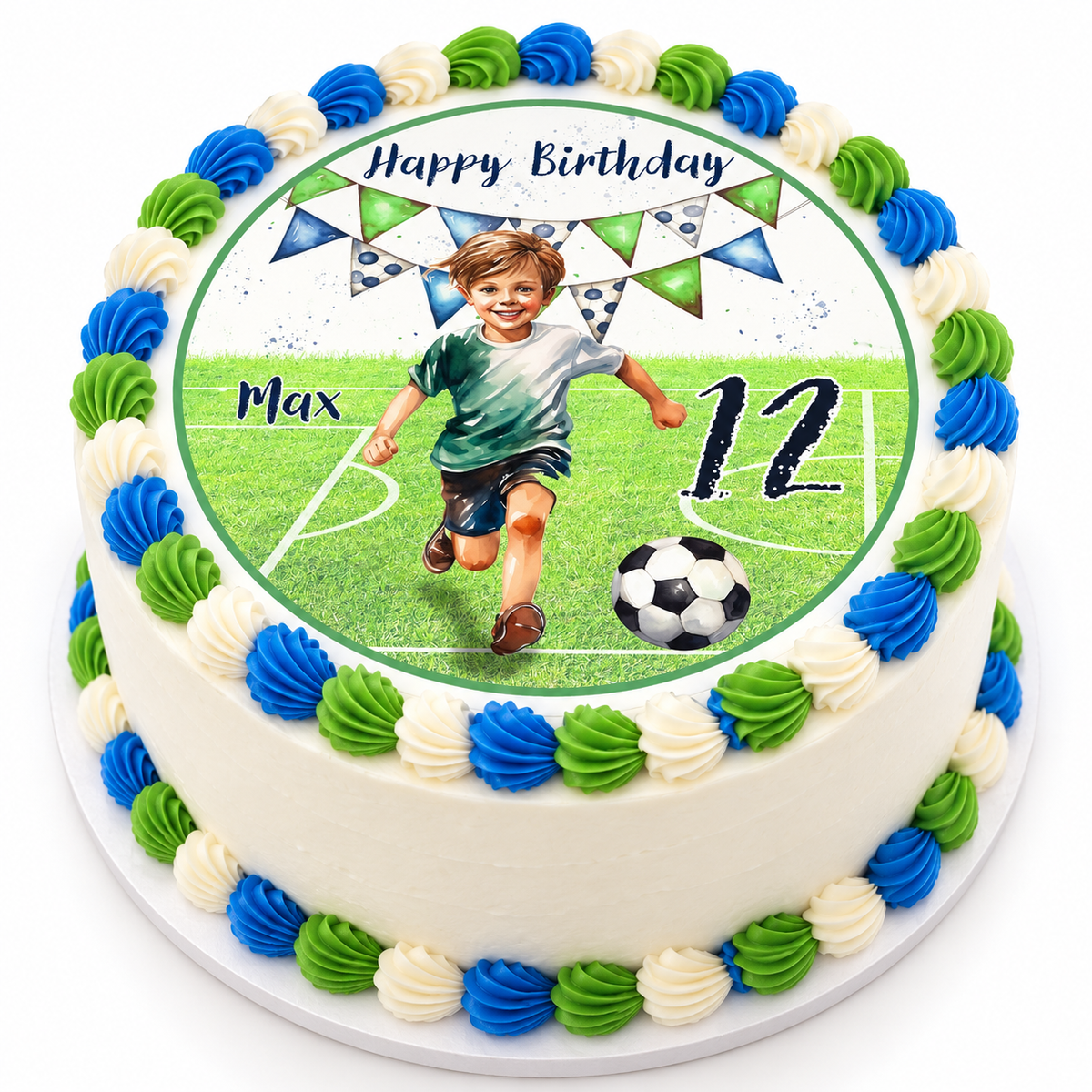 MUCKKI-PRO:1fcc9bfcfb27ead22e5479e2fb7641d5a6b9da8f2857983be8ea2c772f28f5be:Tortenaufleger Geburtstag Fußball 6 Name & Zahl (20cm)