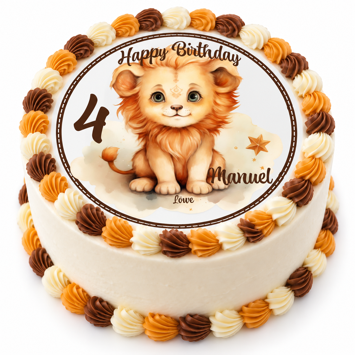 MUCKKI-PRO:76aefb7dfc17c1b84983f6bd484174e671507e7f3d48f711fa018a7591213078:Tortenaufleger Geburtstag Sternzeichen Löwe 1 Name & Zahl (20cm) Fondant